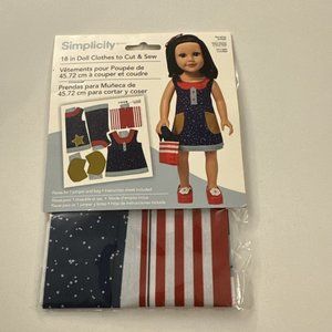New Simplicity Pattern 18 Inch Doll Clothes Patriotic Cut & Sew A7